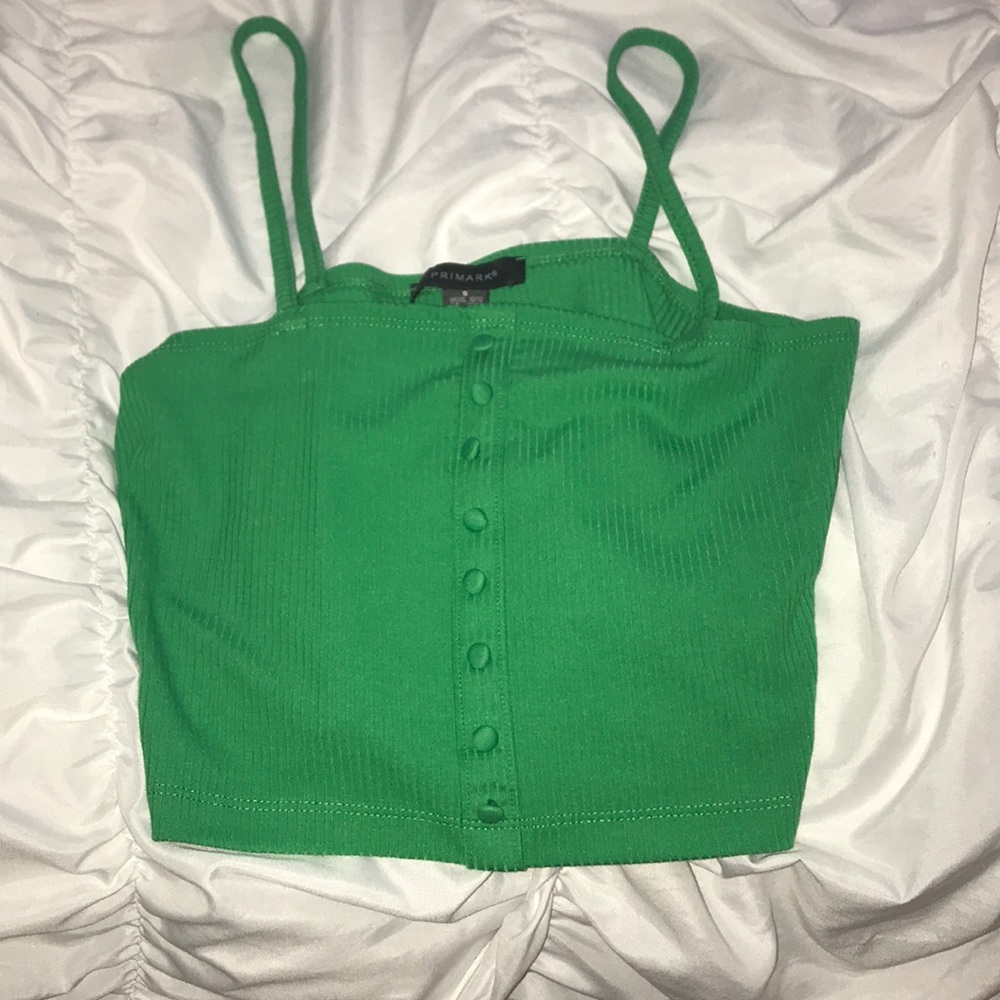 Bright green buttoned spaghetti strap crop top